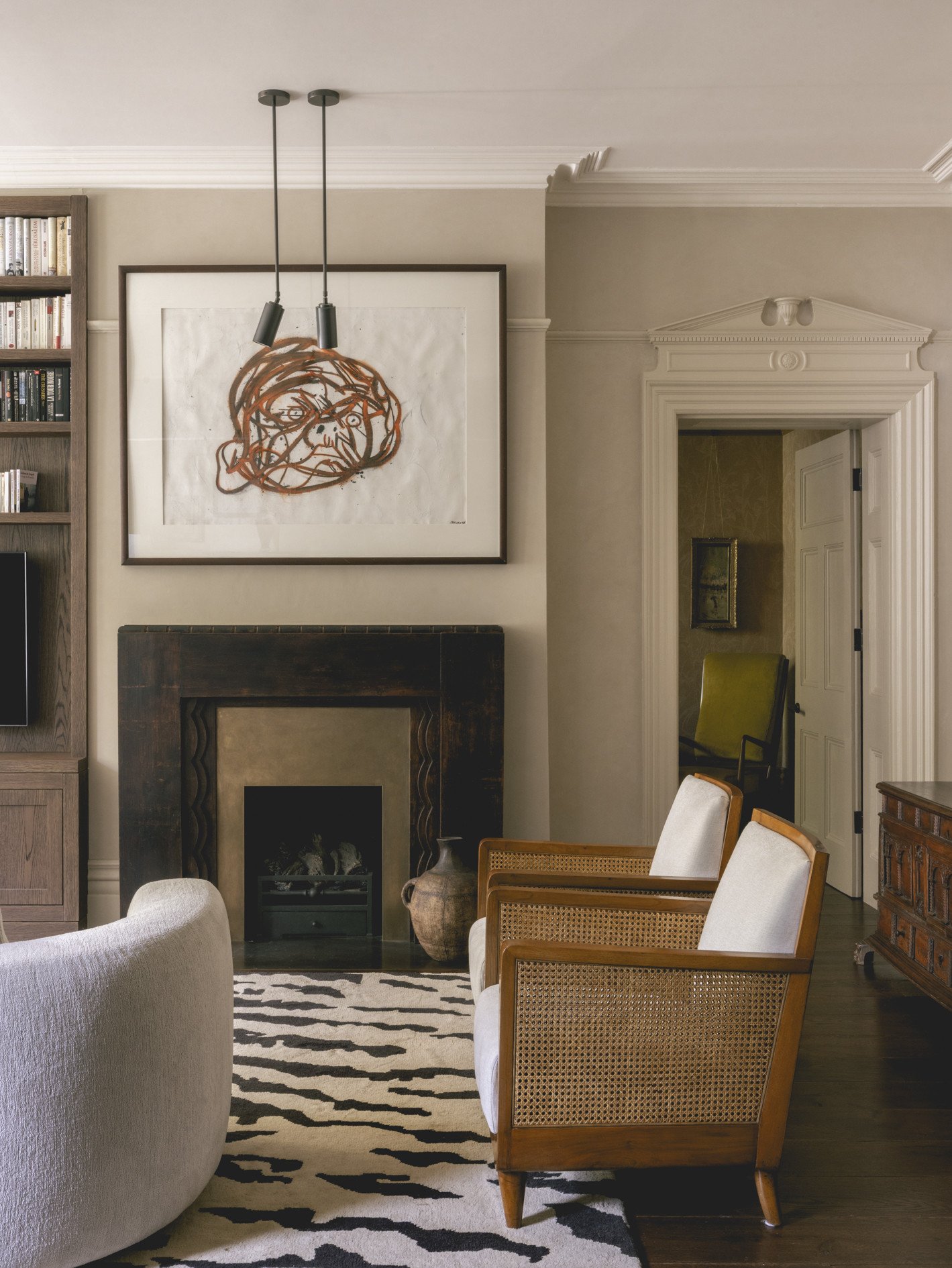 mwai a home reimagined living room. period restoration eclectic personal moody.