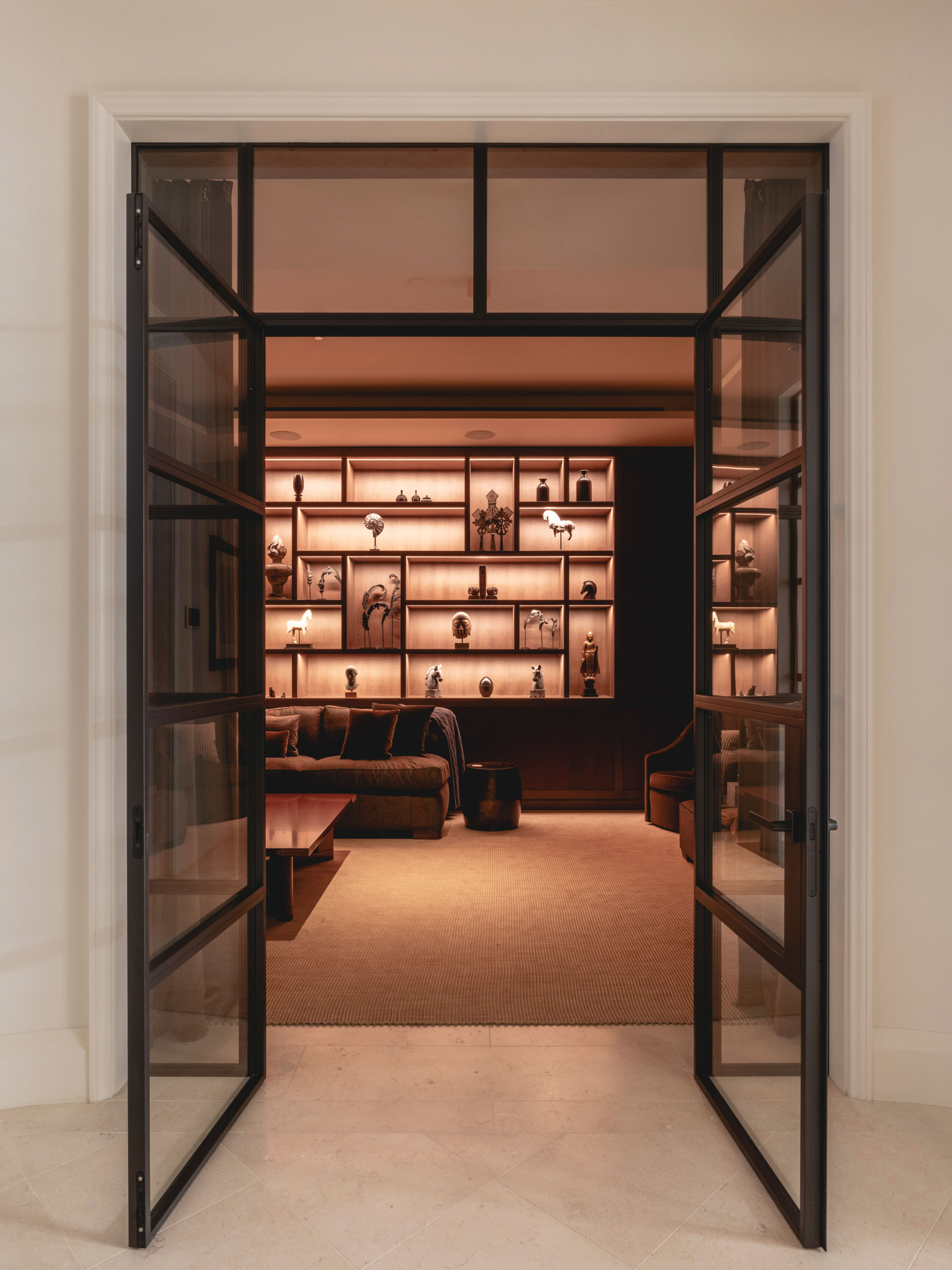 mwai chelsea home media room crittall curtains display joinery