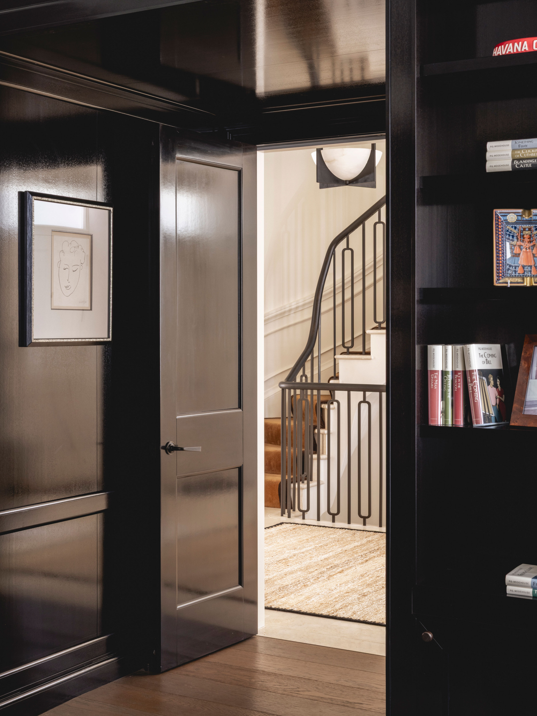 mwai chelsea home study lacquer stair threshold veneer panelling