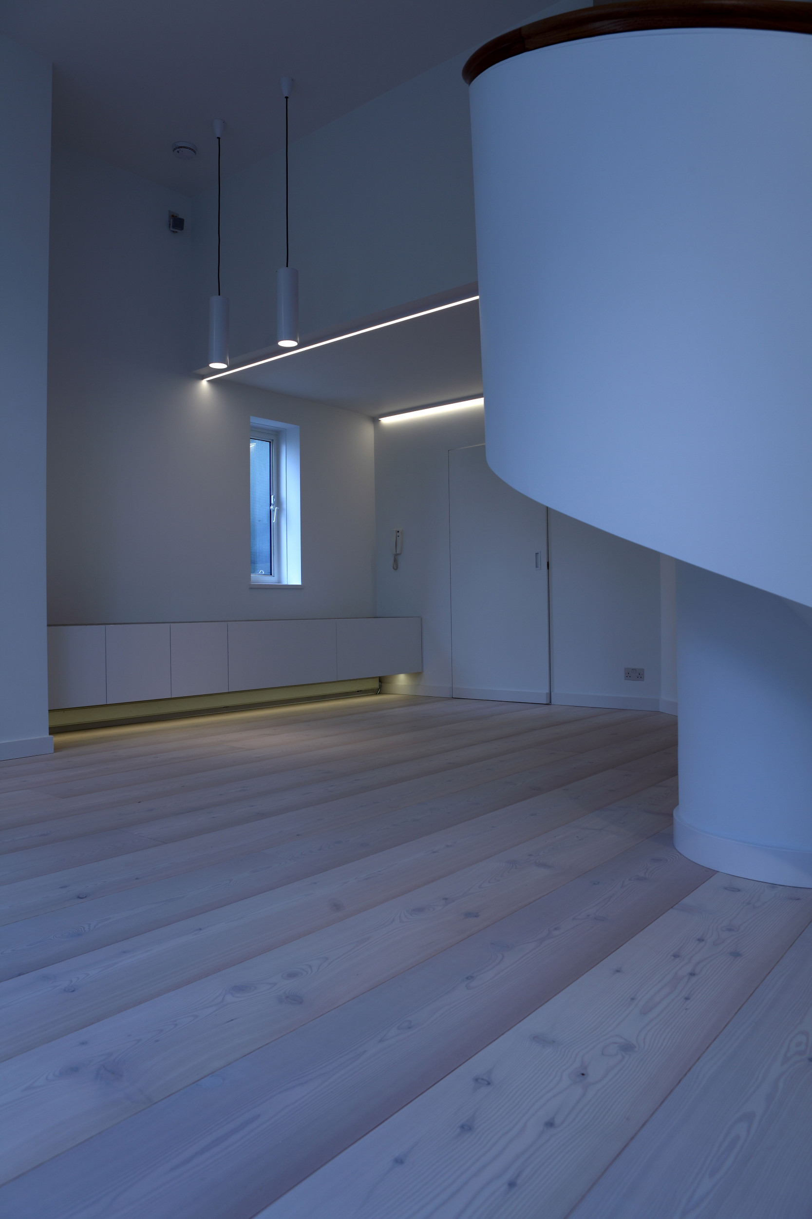 MWAI Palace Gate modernist spiral stair wells coates night